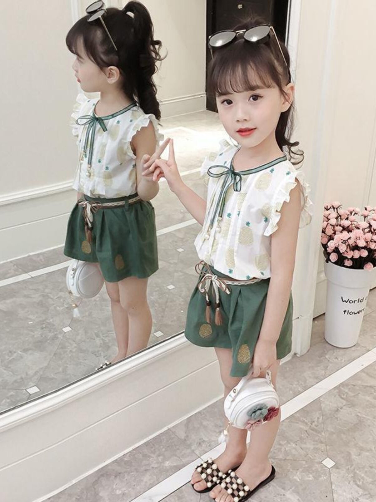 GIRLS SUMMER CLOTHES 2020 NEW SUIT FOREIGN FASHIONABLE CHILDRENS SUMMER TWO PIECE SET KOREAN FASHION TRENDY GIRL CLOTHES
