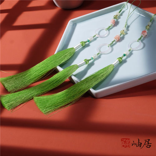 【柠玉】浅绿中长双流苏汉服挂饰包挂压襟扇坠灯笼宫灯穗15cm包邮