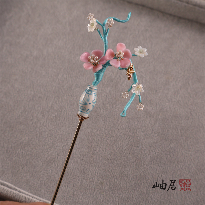 花瓶簪仿古青花粉青仿故宫古风汉服古装拍摄影cos唐风发簪子发饰
