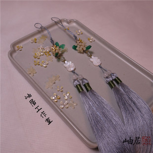 【桂兔】古风灰色双流苏 汉服挂饰包挂压襟团扇坠灯笼宫灯穗 15cm