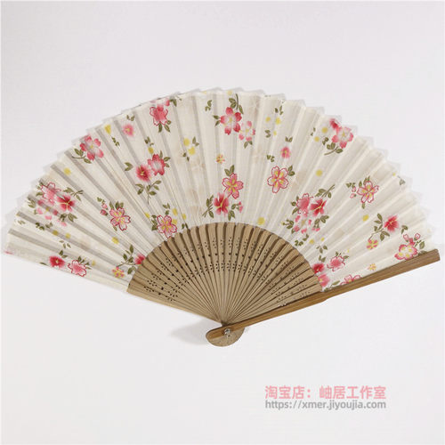 小红花折扇6寸竹柄布面折扇 夏季扇风纳凉小扇子小礼物礼品扇