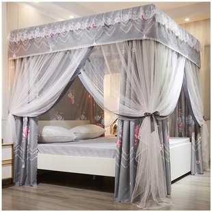 家用双层床帘一体式 E遮光布新款 1.8三蚊帐开门床幔1.5米公主风纹