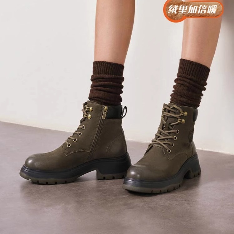 森达马丁靴女款2024冬新商场同款欧美机车风厚底短皮靴XET01DD4