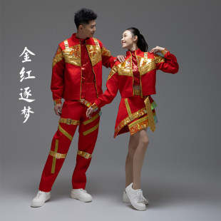 出租金红逐梦男女现代舞演出服爵士伴舞流行青春活力舞蹈服租赁