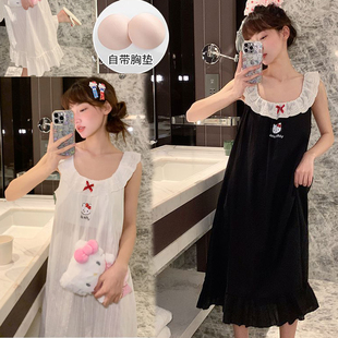蕾丝领带胸垫睡裙少女云朵棉吊带背心睡衣夏季花边可爱卡通家居服
