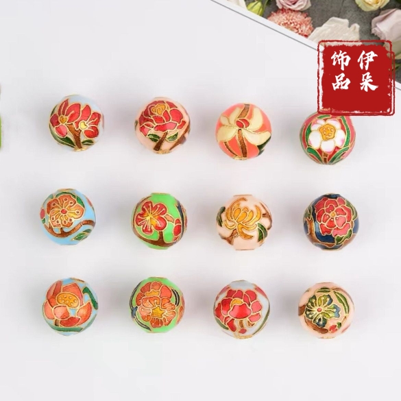 沙金新款十二月生辰花小孔圆珠配件手工编织diy配件烧蓝全套