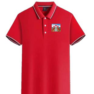 polo翻领T恤短袖男女夏季透气吸汗红色旅游文化衫印图全棉