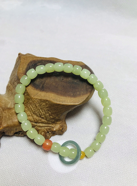 和田玉黄口料手链卡6mm冰底色玉质细腻干净配珠南红蜜蜡翡翠环