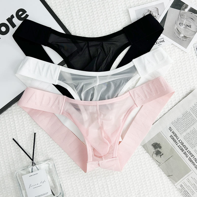 透明男士内裤性感低腰双丁字裤男超薄单层透气U凸大囊袋骚气露臀