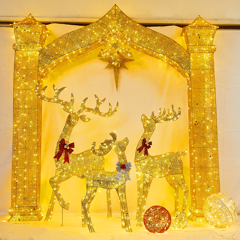 圣诞节日装饰发光铁艺拱门鹿套装