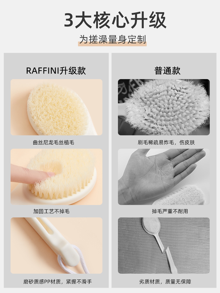 RAFFINI洗澡刷子搓背神器后背软毛长柄搓泥不求人搓澡身体沐浴刷