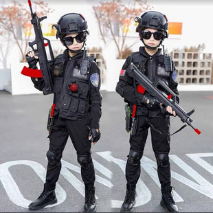儿童军装加绒警服冬季警察服小孩军衣套装警装男特种兵特警演出服