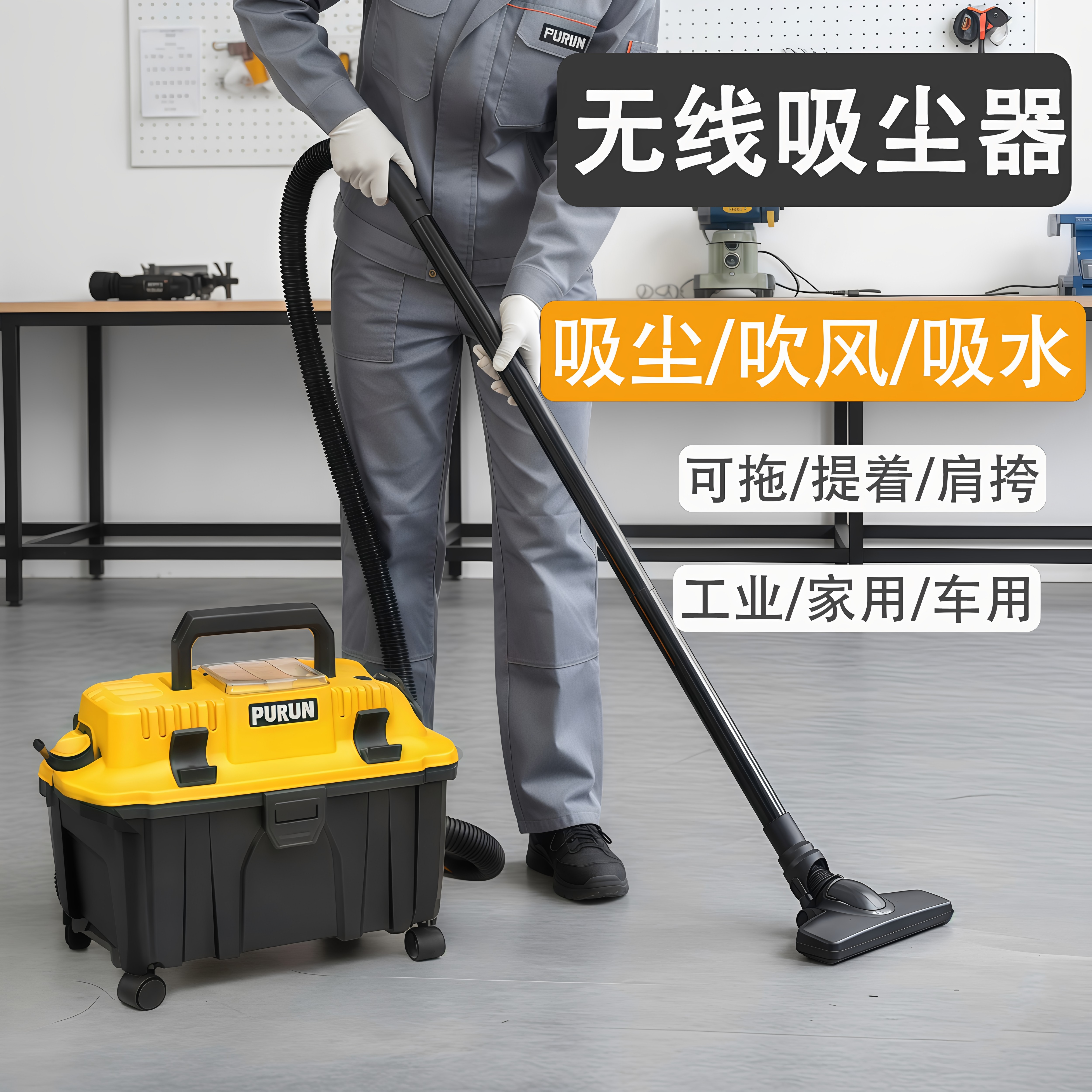 无线吸尘器便携式家用车载美缝工业商用大吸力功率干湿两用吸尘机