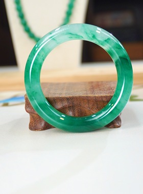 「锦御祥」天然高冰飘花半山水  千里江山图意境独龙玉冰飘花手镯