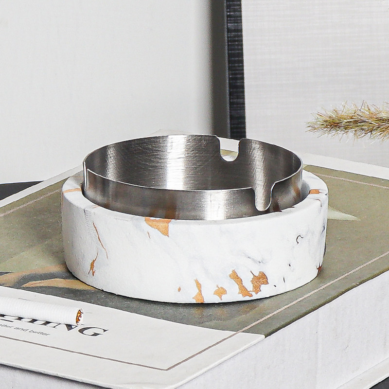 创意北欧风水泥烟灰缸个性时尚不锈钢家用办公餐厅桌面装饰摆件