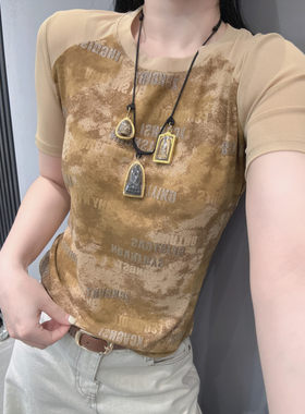 蕾丝拼接圆领短袖T恤女设计感