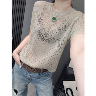 钩花镂空叠穿罩衫短袖女性感微透洋气宽松显瘦空调衫上衣针织衫夏