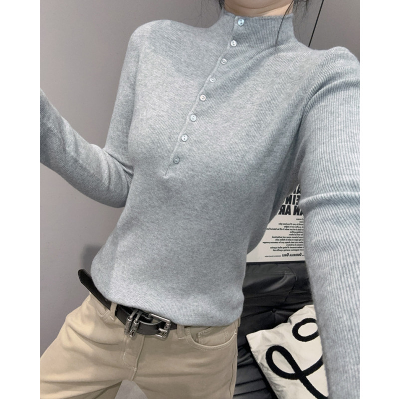 半高领长袖针织衫女修身打底小衫