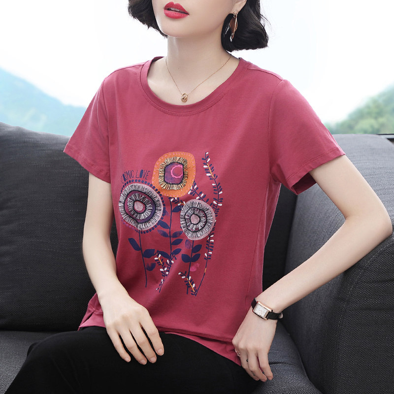 Long t Short sleeved new pattern Easy Split ends 2019 summer new pattern lady printing pure cotton Body shirtsin the Women's clothing/Boutique , T-shirt  category - from Buy2taobao.com to provide professional Taobao agent buy service