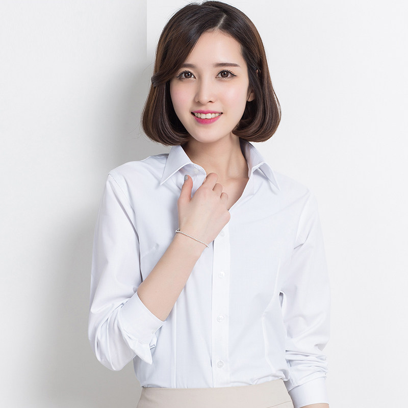 女式长袖衬衫商务免烫V领前台
