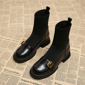 真皮袜靴女2025新款 春秋马丁靴弹力瘦瘦靴早秋韩系小裸靴平底短靴