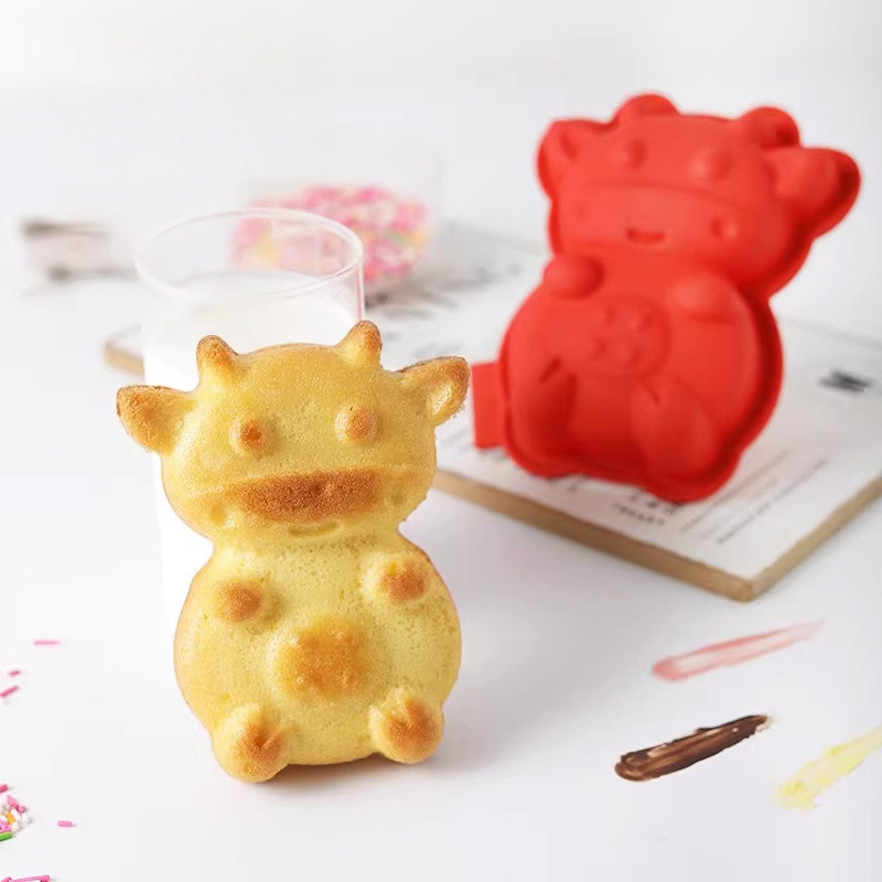 乐葵卡通动物硅胶蛋糕模具烘焙DIY手工可爱小萌牛创意烘焙模具