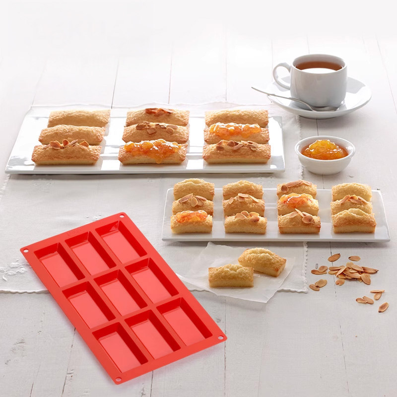 乐葵红色长方形分格费南雪烘焙模具硅胶蛋糕模具手工DIY烘焙工具