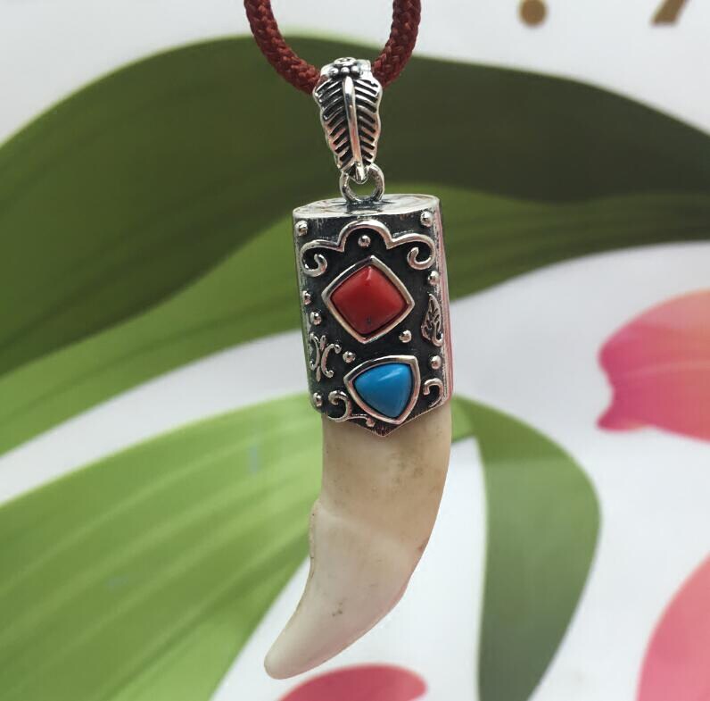 925纯银狼牙套尼泊尔镶松石情侣时尚吊坠狗牙狼牙护牙银套护身符在类目 饰品/流行首饰/时尚饰品新, 项坠/吊坠中 - 来自Buy2taobao.com提供专业的淘宝代购服务