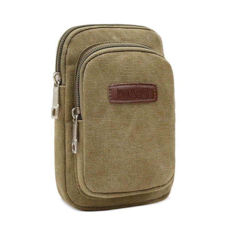 适用于放5.5寸6.5寸红米手机包男户外耐磨复古风帆布穿皮带腰包竖