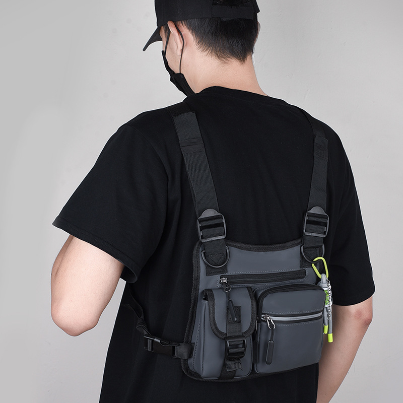 户外骑行干活运动男双肩包工装背心包可放双手机充电宝眼镜盒胸包