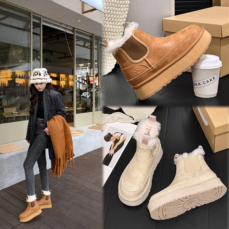厚底真皮真毛雪地靴女2025新款小个子增高加绒保暖松糕烟筒靴百搭,女鞋,时尚雪地靴,淘宝优惠券,粉丝福利购,淘宝优惠卷