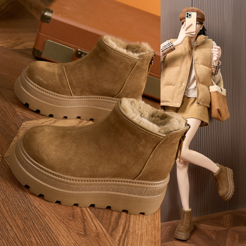 厚底真皮爆款加绒保暖雪地靴显瘦