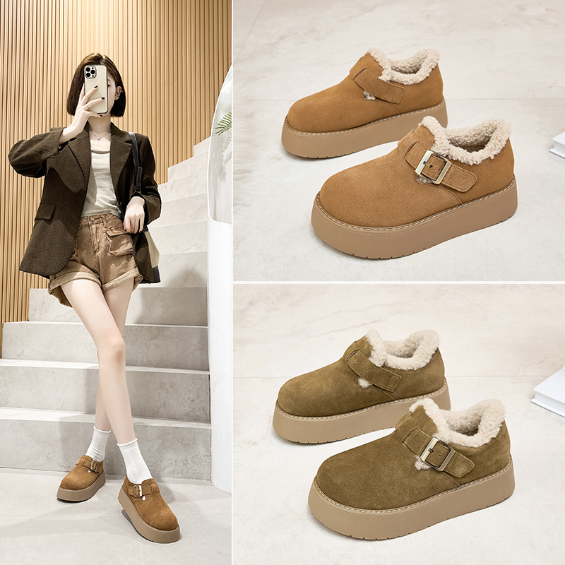 厚底冬季加绒松糕底博肯鞋百搭