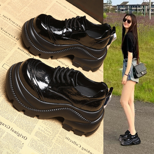 女2026春季 松糕单鞋 新款 时尚 英伦风大头皮鞋 厚底内增高9CM乐福鞋