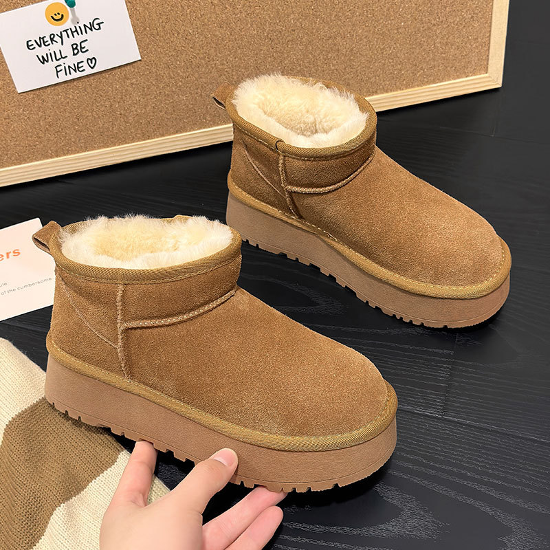 厚底真皮东北加绒保暖雪地靴显瘦