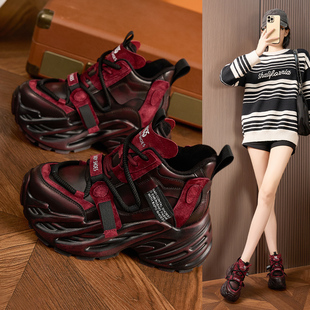 增高9CM百搭休闲运动鞋 新款 显瘦 女冬季 厚底小个子复古加绒老爹鞋