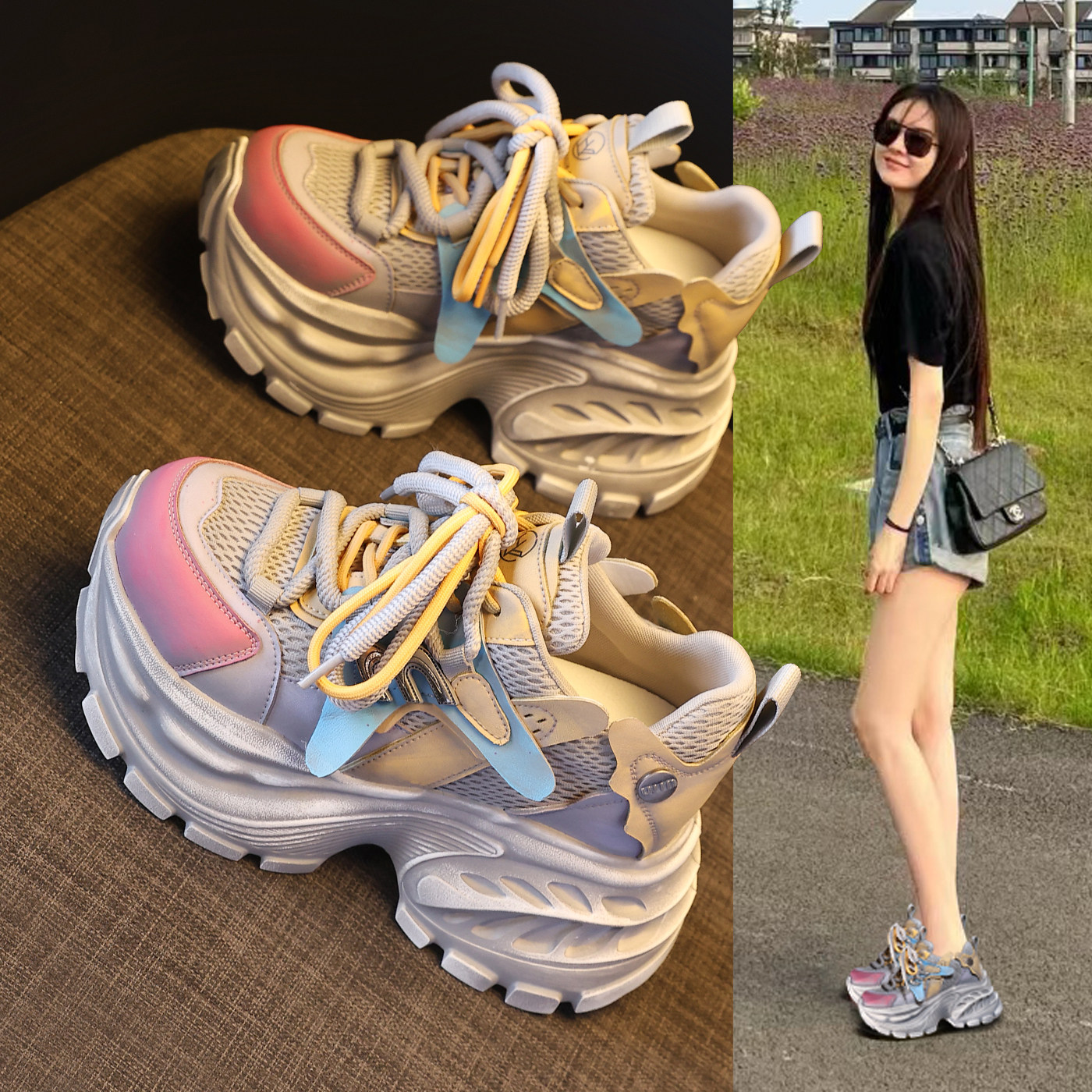 厚底内增高爆款松糕老爹鞋女2026春季新款小个子百搭运动休闲老鞋