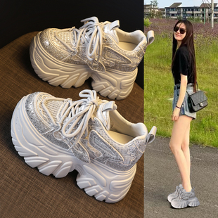 百搭松糕鞋 厚底内增高水钻老爹鞋 小个子休闲运动鞋 时尚 女2026新款