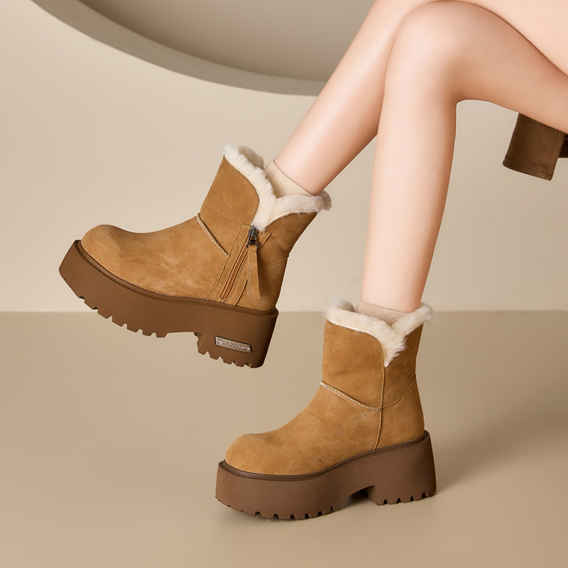 厚底时尚真皮加绒保暖大黄靴显瘦