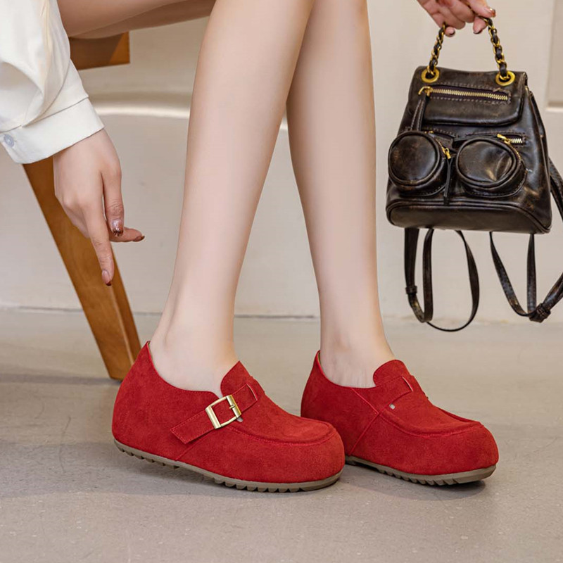 小个子时尚红色搭扣勃肯春季单鞋