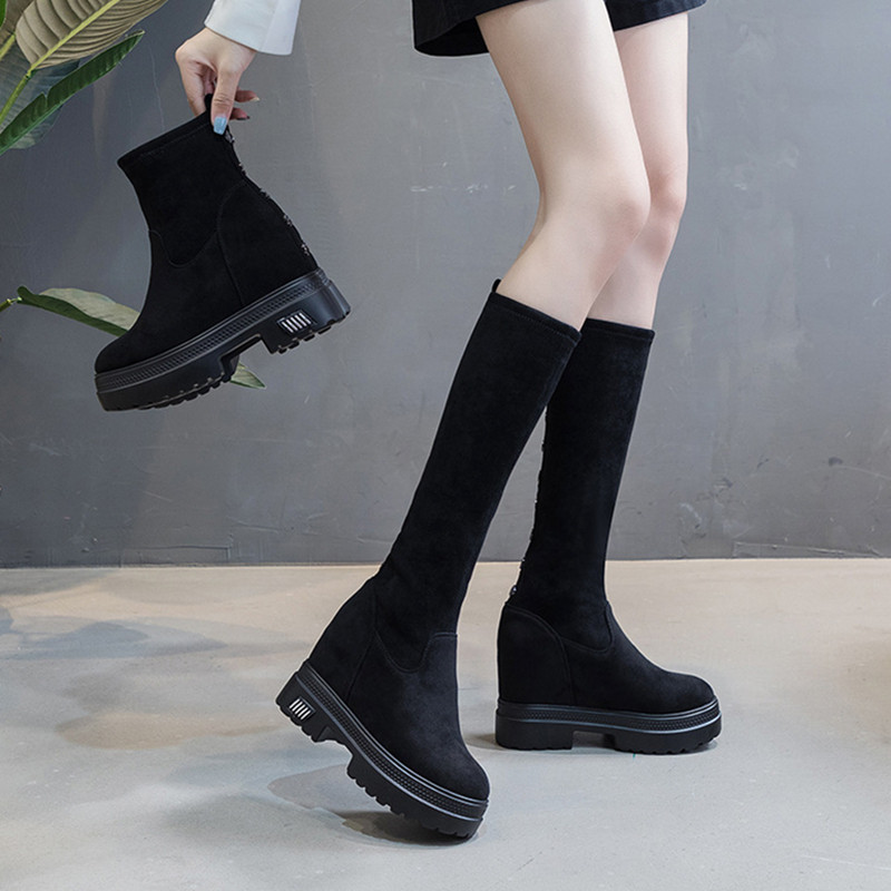 厚底不过膝长靴女2024新款内增高10CM骑士靴时尚柳钉弹力高筒靴子,女鞋,骑士靴,淘宝优惠券,粉丝福利购,淘宝优惠卷