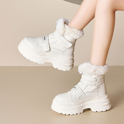 厚底真皮兔毛魔术贴增高雪地靴