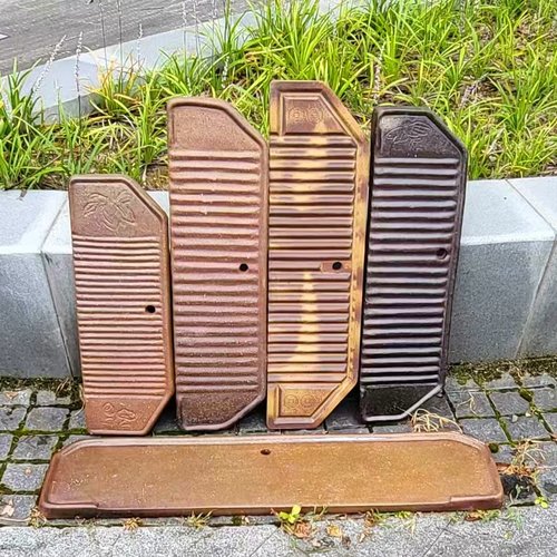 古法养鱼鱼缸流水板60cm长陶瓷木纹板打孔陶盆水缸创意缸上流水板