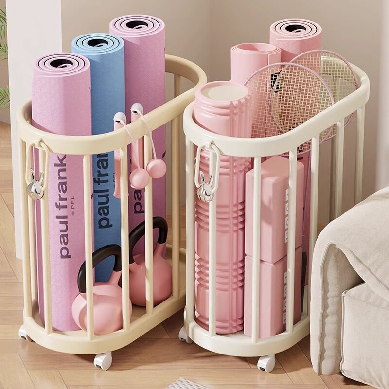 瑜伽垫收纳筐家用带轮健身器材收纳用具羽毛球体育运动用品