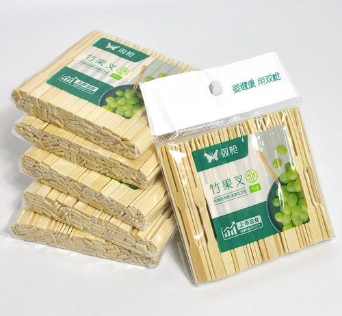 双枪水果叉家用水果签儿童竹叉子