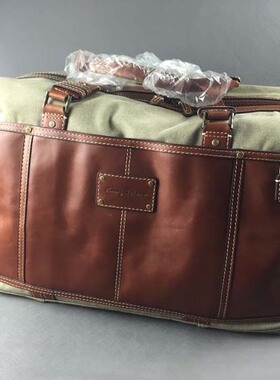 tommy bahama牛皮帆布手提包旅行包旅行袋