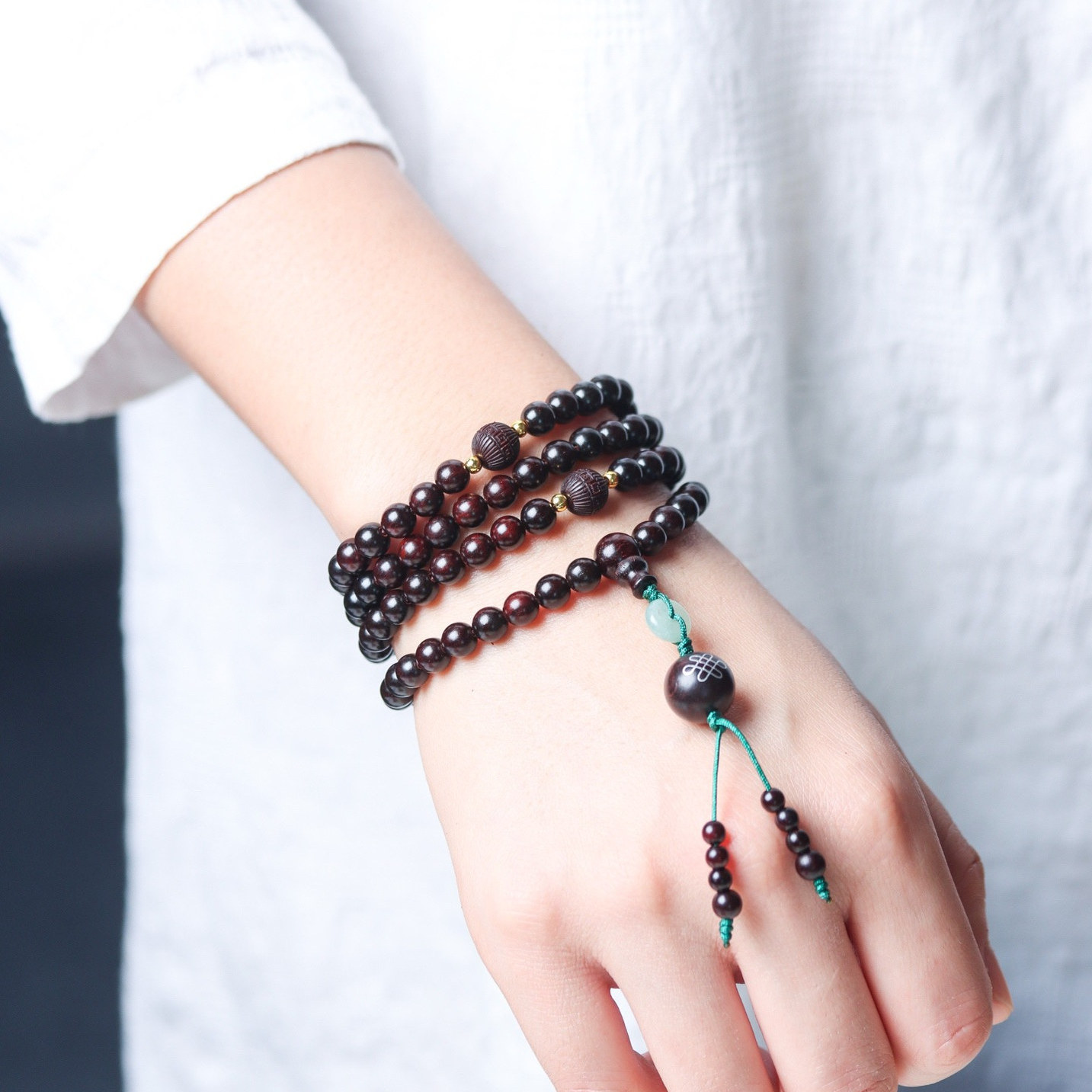 小叶紫檀木手串女款6mm多圈天然檀香木质佛珠手链盘玩念珠收藏级