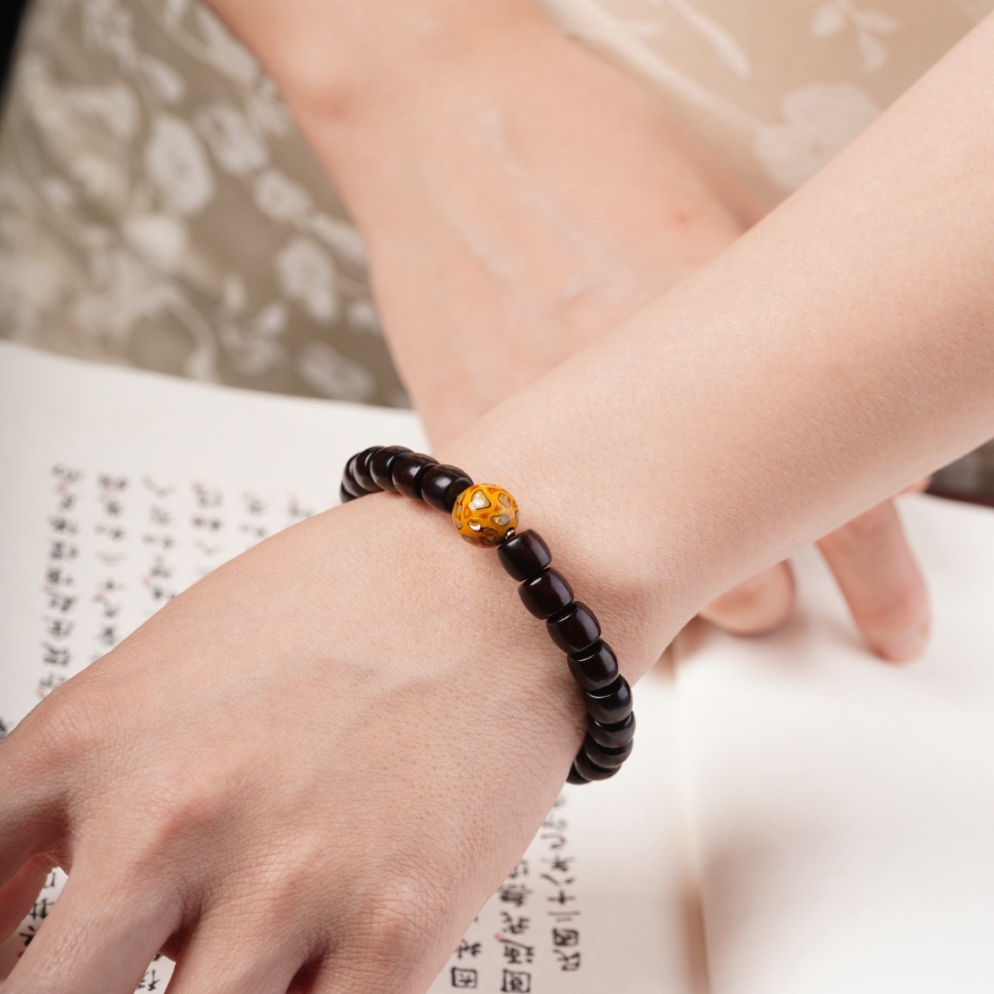 正宗印度小叶紫檀木手串单圈桶珠大漆叠戴招财转运补木手链女文玩