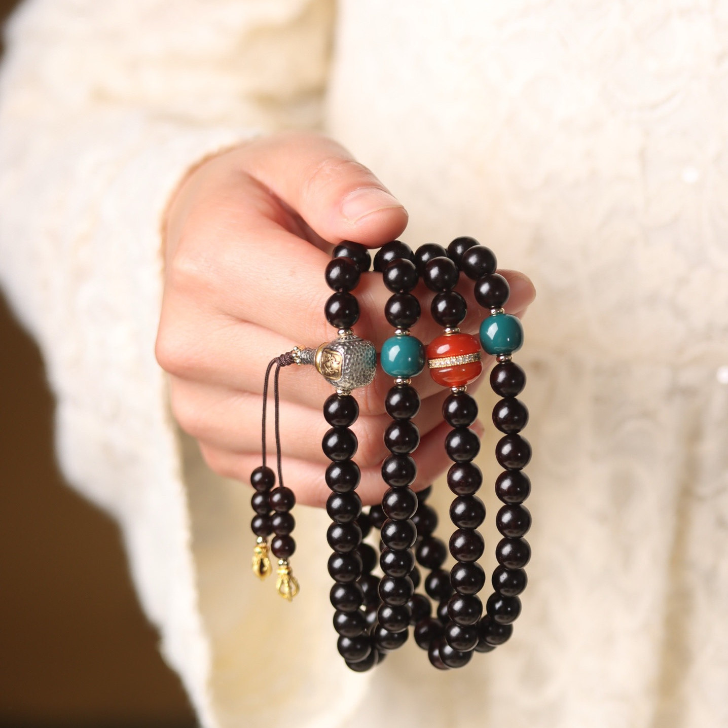 印度小叶紫檀念珠手串108颗佛珠男女手链满金星老料黑檀藏式多圈