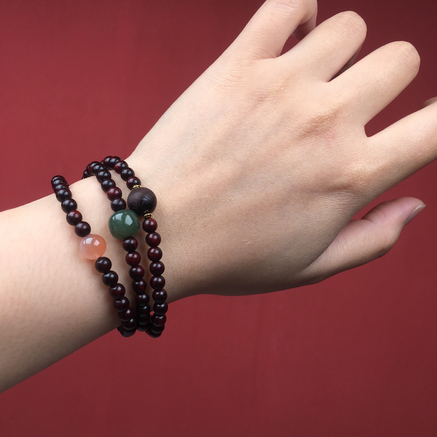 正宗印度小叶紫檀手串三圈百搭叠戴招财转运补木手链女款檀木文玩